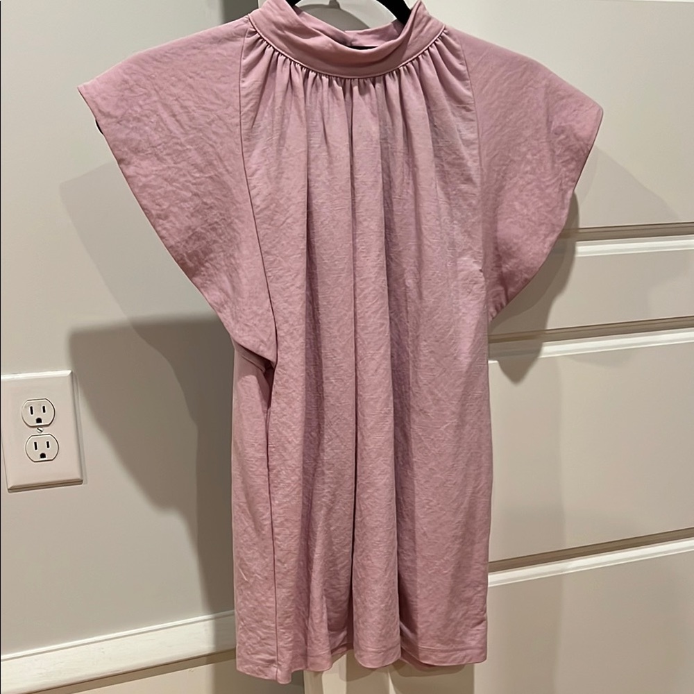 Ann Taylor Women’s Lilac Gathered Mock Neck Shell with flutter sleeves